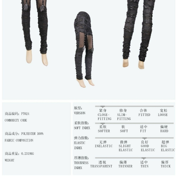 Devil Fashion Tattered Black Mesh Legging S - Picture 2 of 4